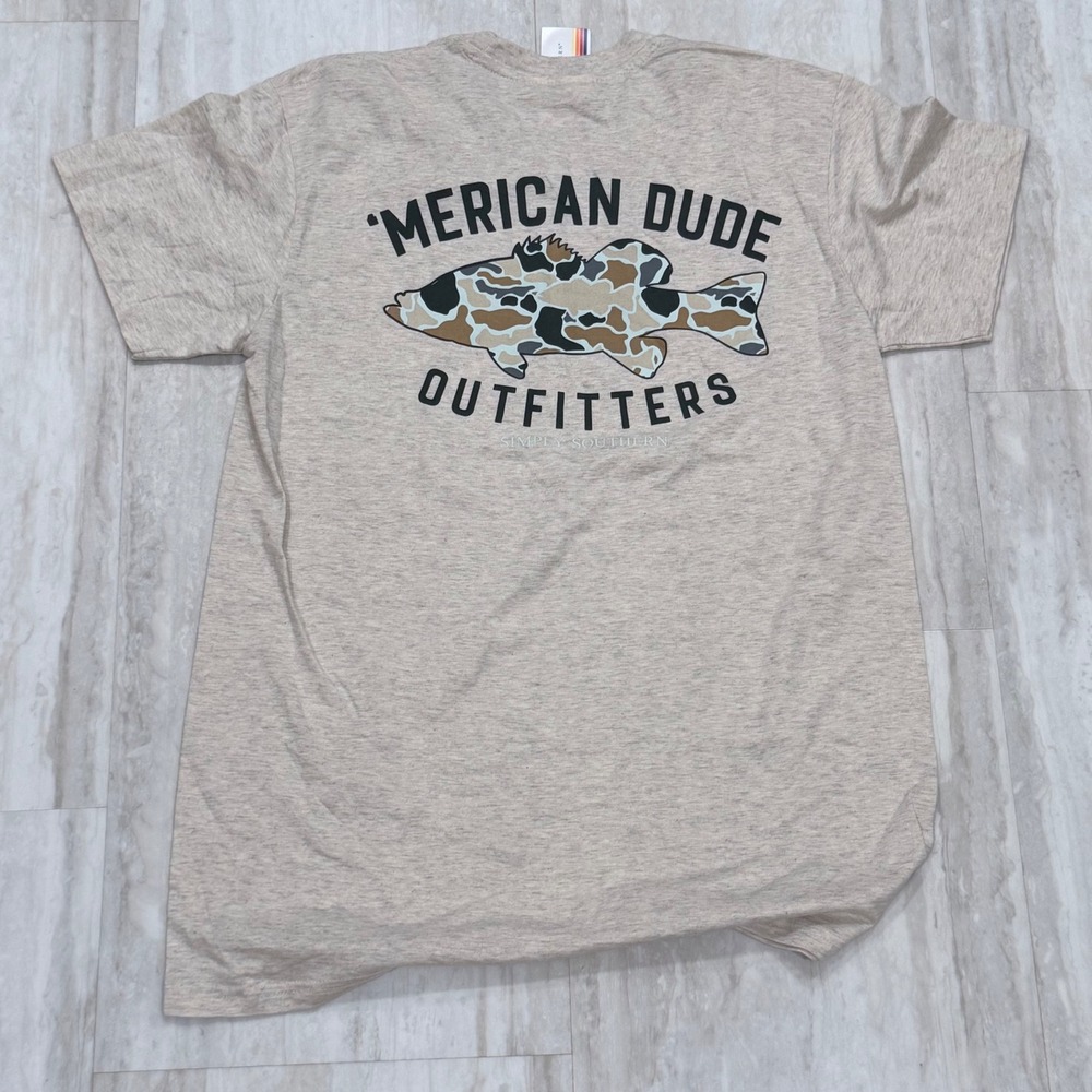Simply Southern Merican Dude Outfitters Camo Fish Graphic T-Shirt Mens Medium